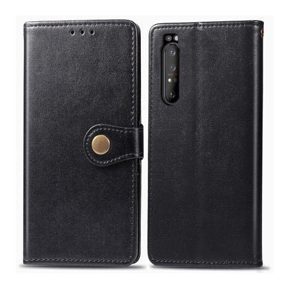 For Sony Xperia 1 II Retro Solid Color Leather Buckle Phone Case with Lanyard & Photo Frame & Card Slot & Wallet & Stand Function, Brown, Blue, Black, Red, Green