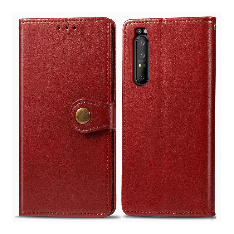 For Sony Xperia 1 II Retro Solid Color Leather Buckle Phone Case with Lanyard & Photo Frame & Card Slot & Wallet & Stand Function, Brown, Blue, Black, Red, Green