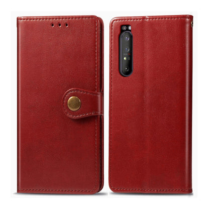For Sony Xperia 1 II Retro Solid Color Leather Buckle Phone Case with Lanyard & Photo Frame & Card Slot & Wallet & Stand Function, Brown, Blue, Black, Red, Green