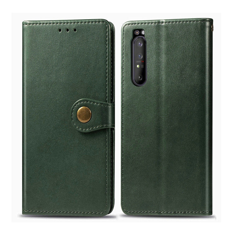 For Sony Xperia 1 II Retro Solid Color Leather Buckle Phone Case with Lanyard & Photo Frame & Card Slot & Wallet & Stand Function, Brown, Blue, Black, Red, Green