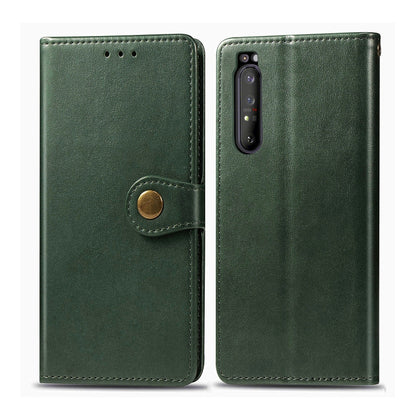 For Sony Xperia 1 II Retro Solid Color Leather Buckle Phone Case with Lanyard & Photo Frame & Card Slot & Wallet & Stand Function, Brown, Blue, Black, Red, Green