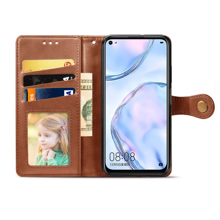 For Huawei P40 Lite/Nova 7i/Nova 6se Retro Solid Color Leather Buckle Phone Case with Lanyard & Photo Frame & Card Slot & Wallet & Stand Function, For Huawei P40 Lite