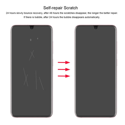 Full-screen hydrogel screen protector film showing self-repair scratch recovery on phone
