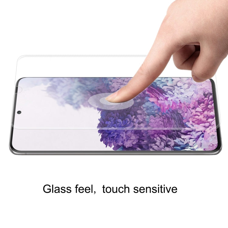 Full-screen hydrogel screen protector film on smartphone with finger touch interaction