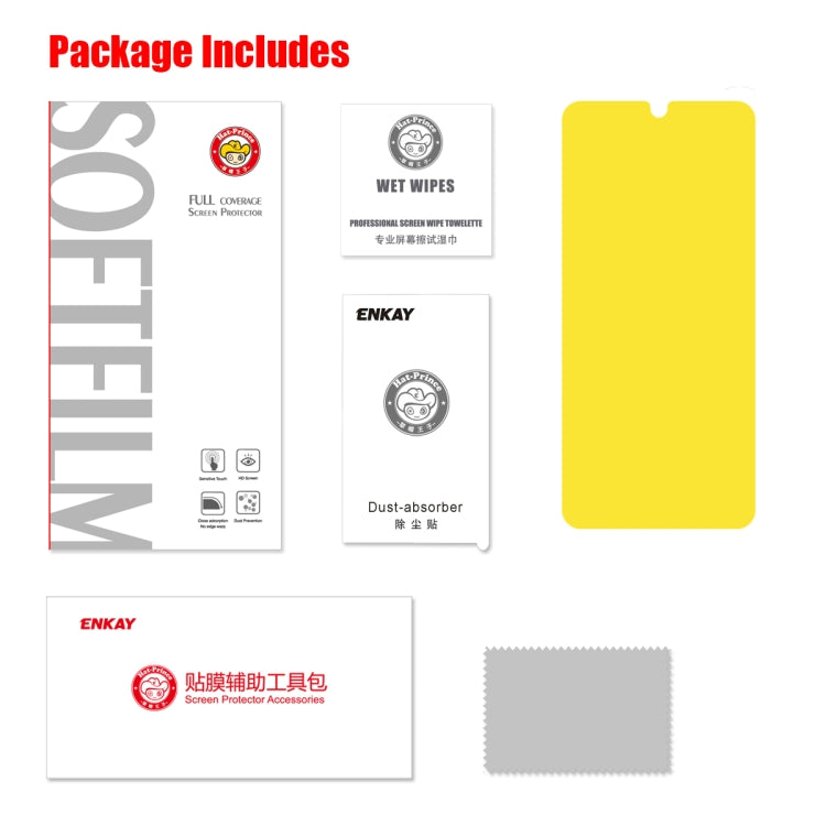 Screen protector package includes full-coverage film, wipes, and cleaning accessories