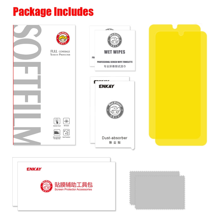 Screen protector package includes hydrogel films, wet wipes, dust absorber, tools