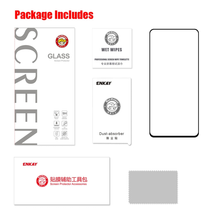 Screen protector package includes tempered glass, wet wipes, and accessories kit