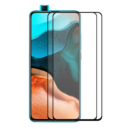 Full-coverage tempered glass screen protector pair shown aligned over the phone display