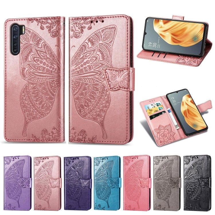 For OPPO F15/A91 Butterfly Love Flower Embossed Horizontal Flip Leather Case with Bracket / Card Slot / Wallet / Lanyard, For OPPO F15