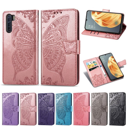 For OPPO F15/A91 Butterfly Love Flower Embossed Horizontal Flip Leather Case with Bracket / Card Slot / Wallet / Lanyard, For OPPO F15