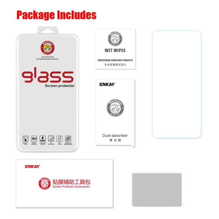 Tempered glass screen protector package with cleaning wipes and accessories