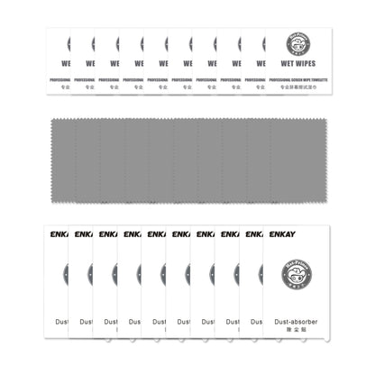 Screen protector kit with multiple tempered glass sheets, wet wipes, and cleaning cloths