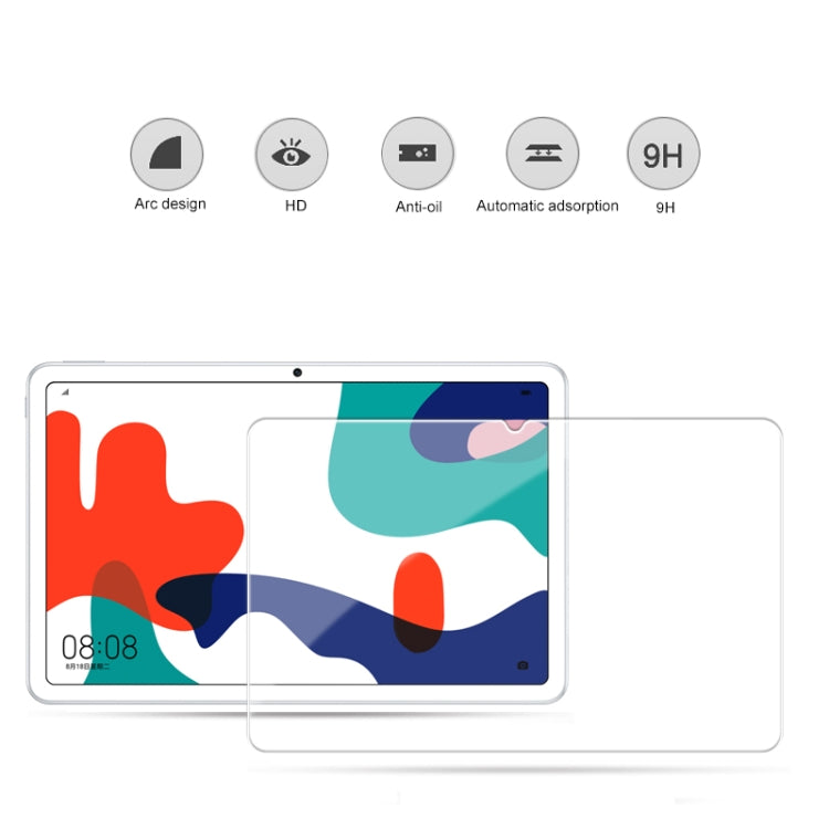 Tablet tempered glass screen protector film with 9H hardness icons and rounded edges