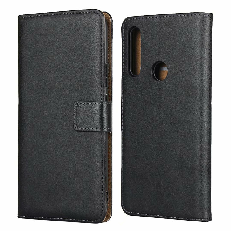 Black leather horizontal flip phone case with cutouts and secure closure