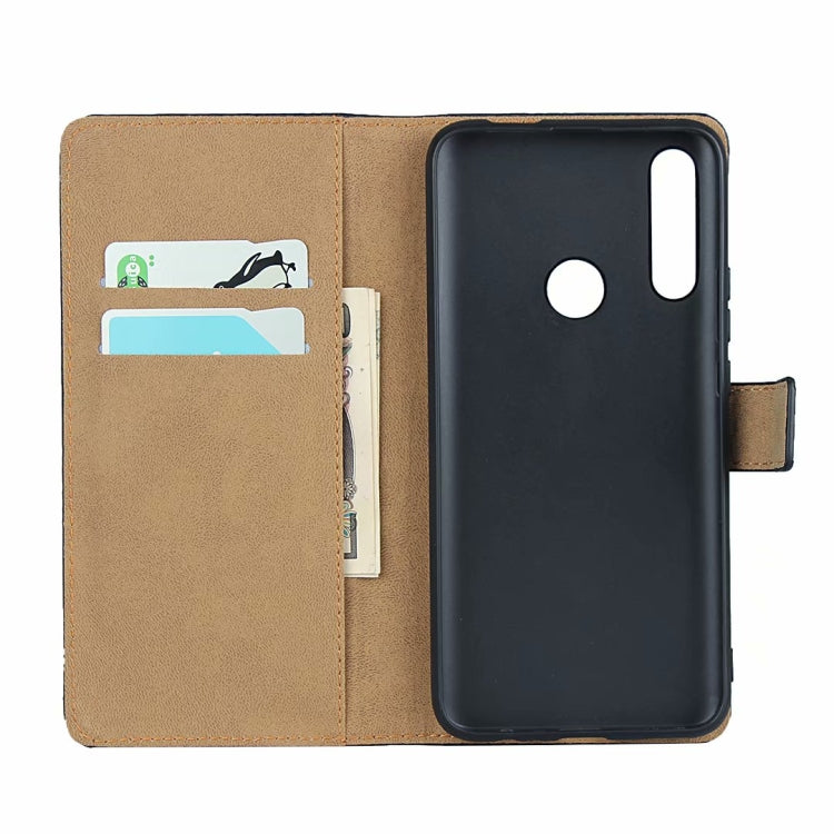 Black and tan leather flip phone wallet case with card slot and phone holder