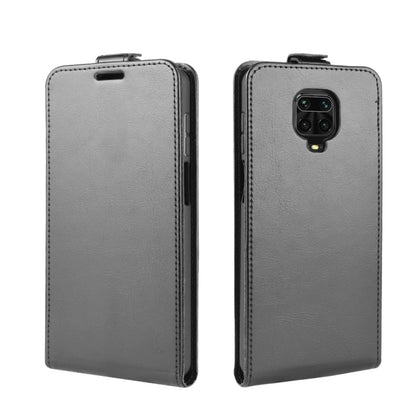 Gray vertical flip leather phone case with camera cutout for Xiaomi Redmi Note 9 Pro