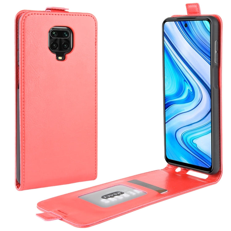 Red vertical flip leather phone case with card slot and stand for Xiaomi Redmi Note 9 Pro
