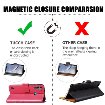 Rose leather phone wallet case showing magnetic-style closure flap in open position