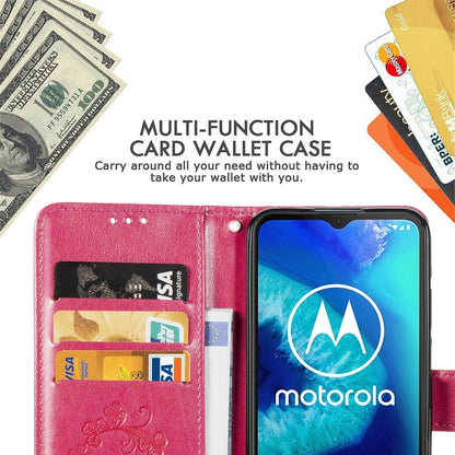 Rose leather phone wallet case with multi-card slots and embossed floral pattern panel