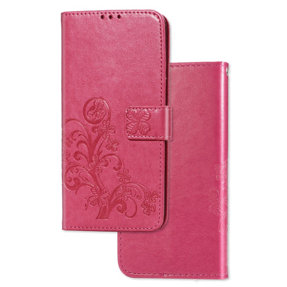 Rose pink floral embossed flip wallet phone case with card slots and magnetic closure