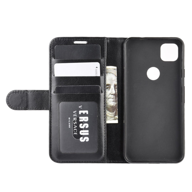 Google Pixel 4a flip case with dual card slots and phone protection, black leather-style