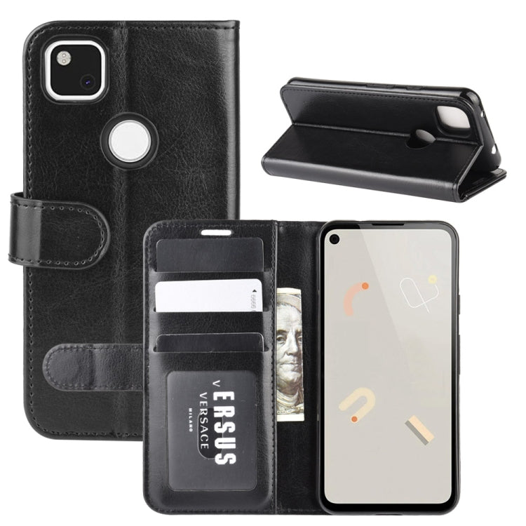 Google Pixel 4a wallet flip case with card slots and kickstand, black leather-style