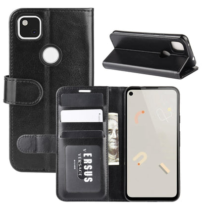 Google Pixel 4a wallet flip case with card slots and kickstand, black leather-style