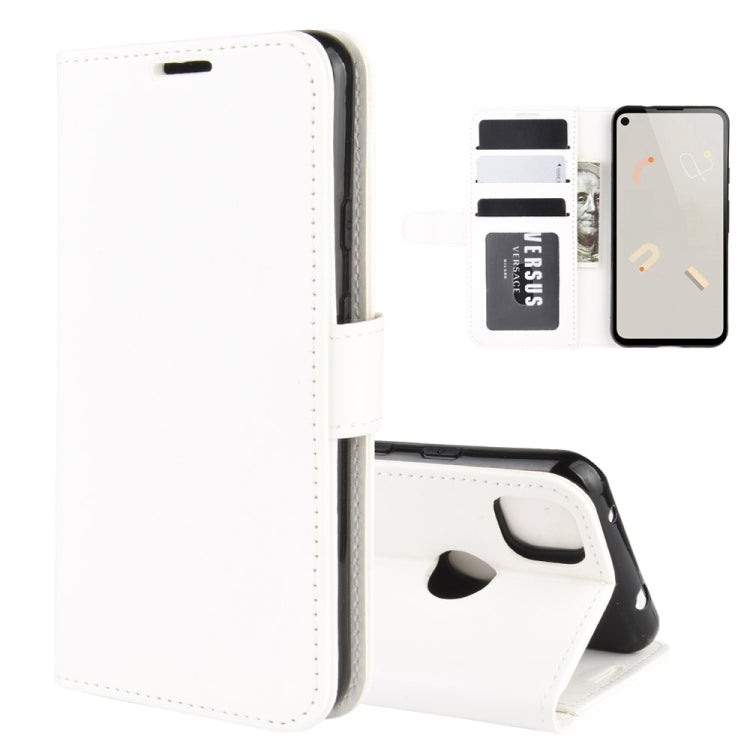 White textured flip wallet case with phone holder, card slots, and stand