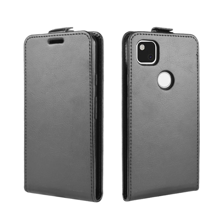 Gray leather flip case with phone cutout and circular camera opening for Pixel 4a
