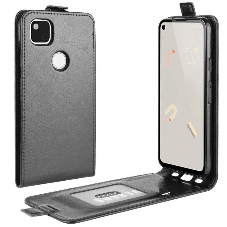 Gray leather wallet flip case with card holder and open photo-view window for Pixel 4a