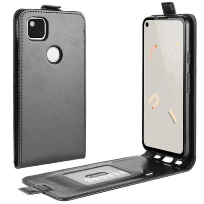 Gray leather wallet flip case with card holder and open photo-view window for Pixel 4a