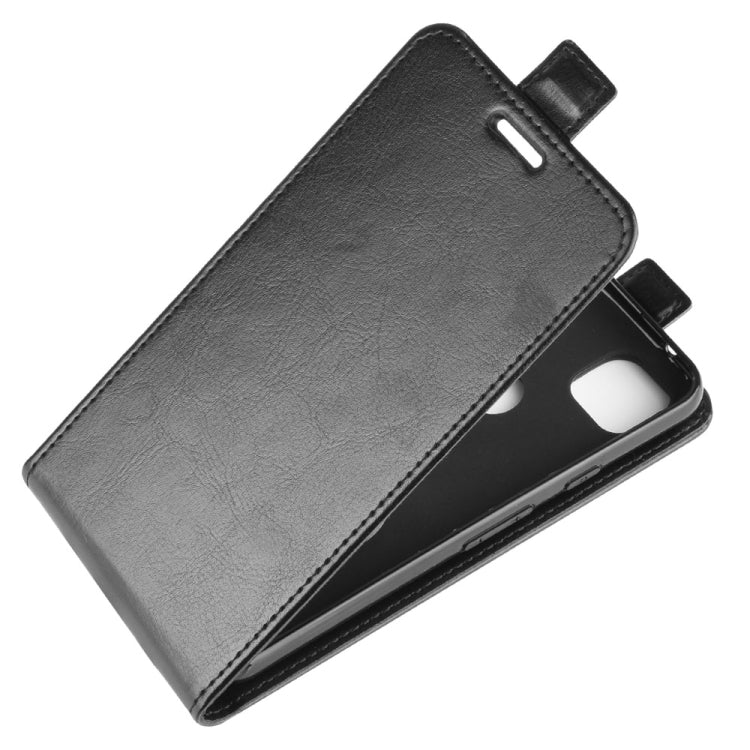 Black leather flip phone case with side cutout and open card compartment for Pixel 4a