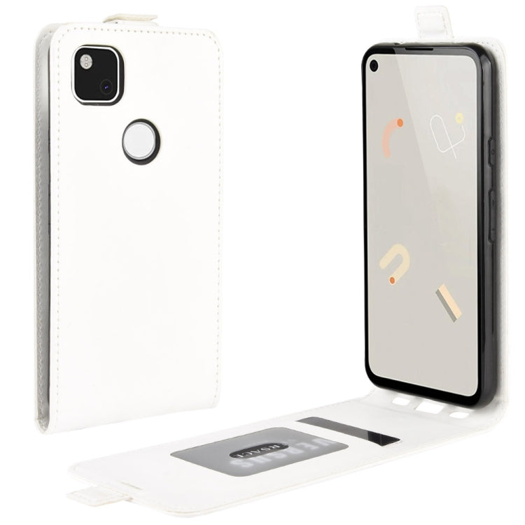 White leather flip phone case with card slot and open photo-view window for Pixel 4a