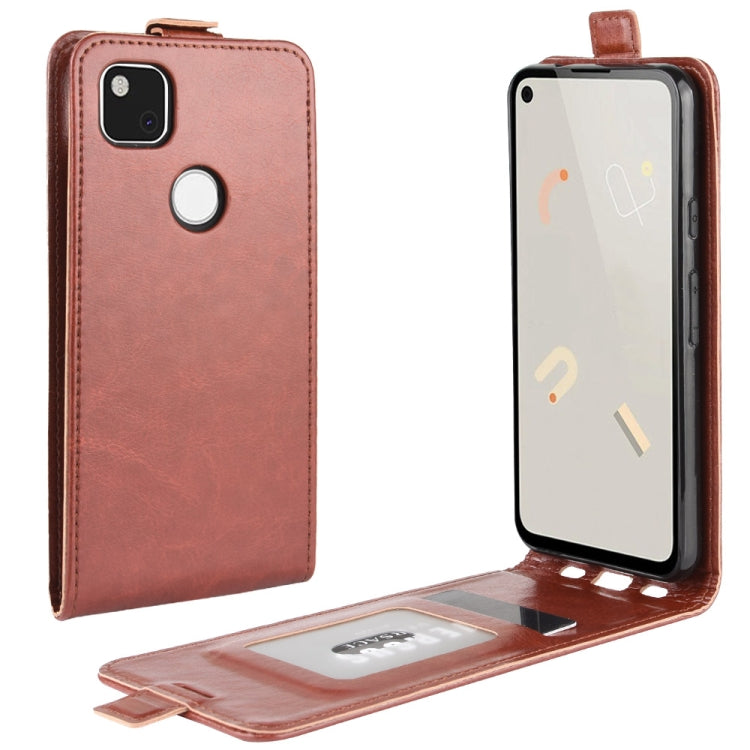 Brown leather flip phone case with card slots and photo window for Pixel 4a