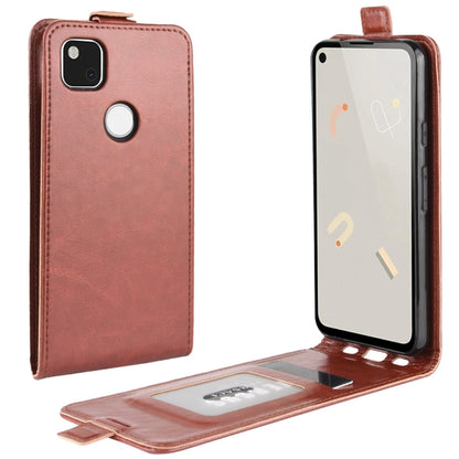 Brown leather flip phone case with card slots and photo window for Pixel 4a