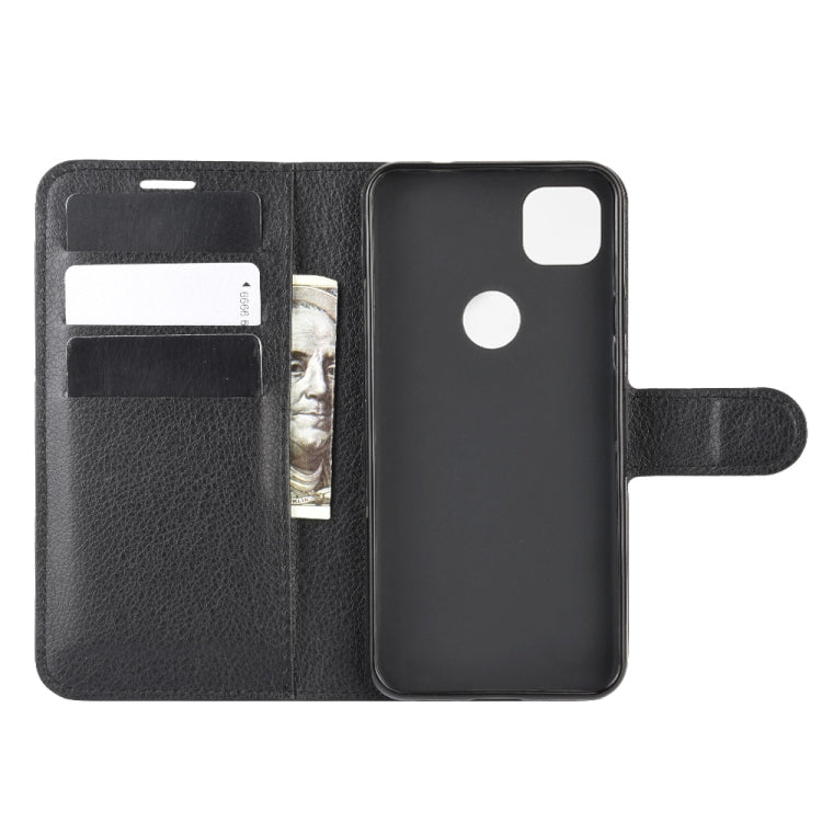 Flip protective phone case for Google Pixel 4a with card slots, black back view