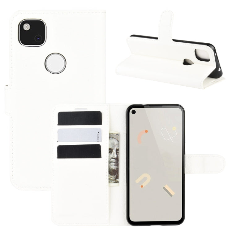 Flip wallet protective case for Google Pixel 4a, white litchi texture, card slots