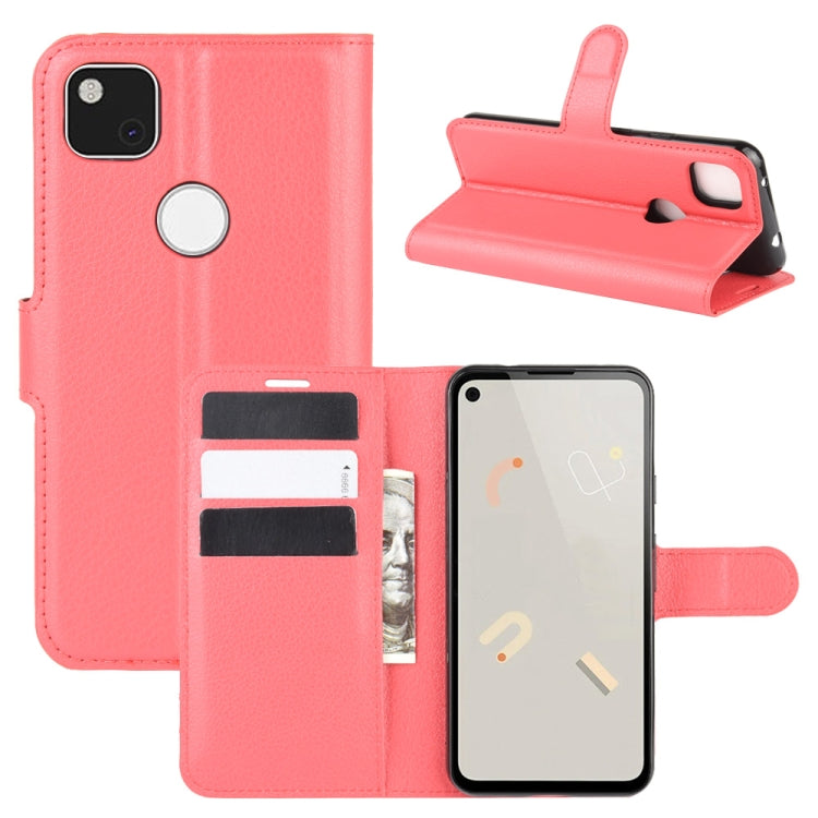 Flip wallet protective case for Google Pixel 4a, pink litchi texture, card slots and holder