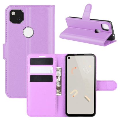 Flip wallet protective case for Google Pixel 4a, purple litchi texture, card slots and holder