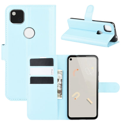 Flip wallet protective case for Google Pixel 4a, light blue litchi texture, card slots
