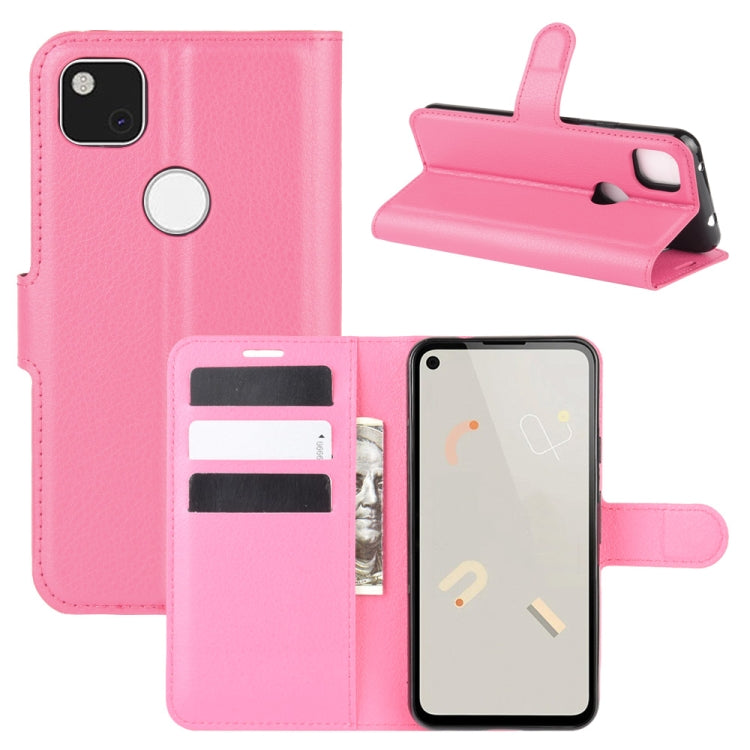 Flip wallet protective case for Google Pixel 4a, bright pink litchi texture, card slots