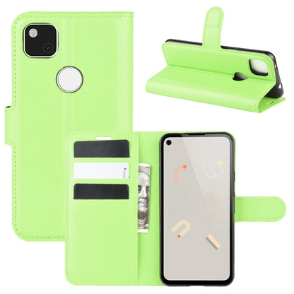 Flip wallet protective case for Google Pixel 4a, neon green litchi texture, card slots