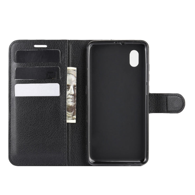 Black litchi-texture wallet flip case with card slots and phone back protection