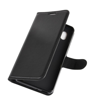 Black litchi-texture flip phone case with side strap and open viewing cutout