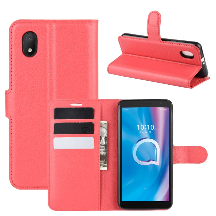Red flip phone wallet case with card slots and fold-out stand