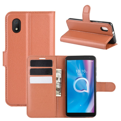 Brown flip phone wallet case with card slots and fold-out stand