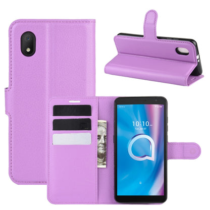 Purple litchi-texture flip phone wallet case with card slots and fold-out stand