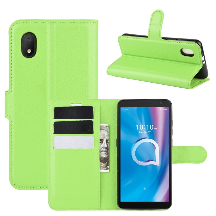 Green litchi-texture flip phone wallet case with card slots and fold-out stand