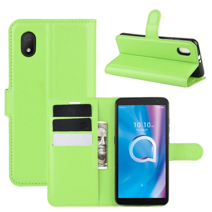 Green litchi-texture flip phone wallet case with card slots and fold-out stand