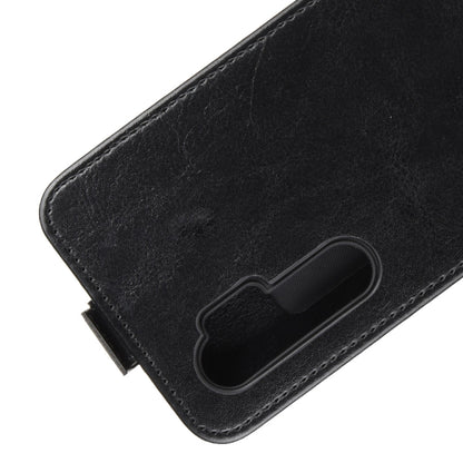 Black leather flip phone case corner with card holder pocket and camera cutout